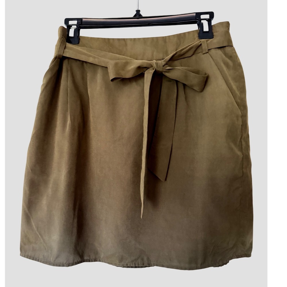 Emmelee Olive Green Paperbag Waist Mini Skirt with Belt‎ Pockets Large